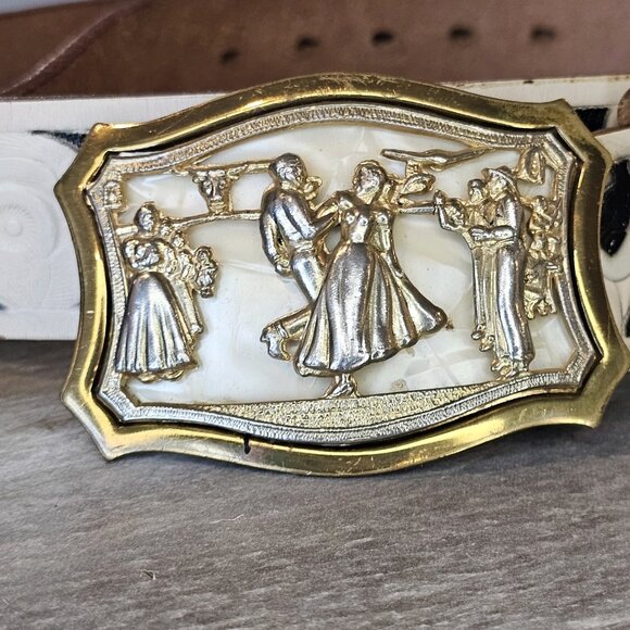 VTG Rockmount Western Leather Belt Square Dancing Buckle Removable  34-40" - Picture 2 of 10